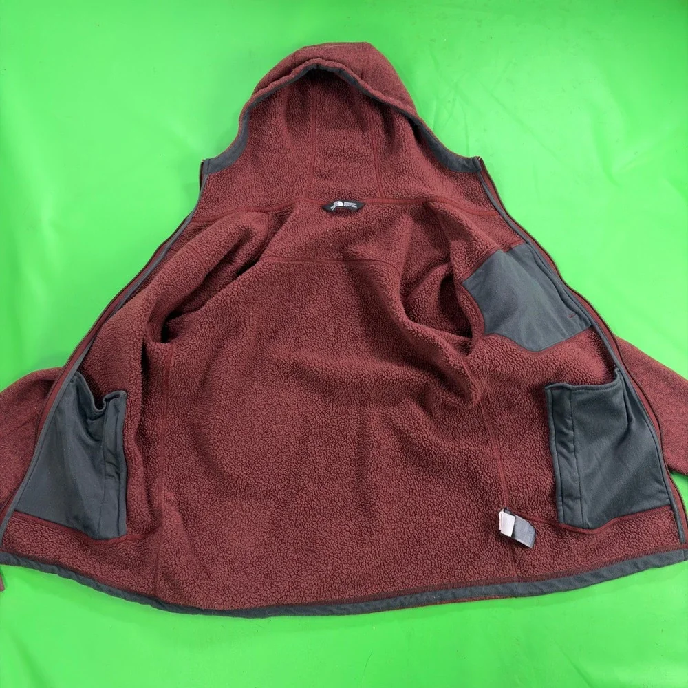 North Face Hooded Fleece Performance Jacket Mens S Red Full-Zip Reinforced Elbow